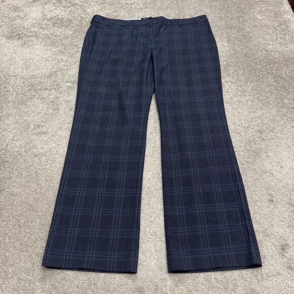 Lands' End Mid Rise Trouser Pants Womens 18W Navy Blue Plaid Straight Work 42x33 - Picture 1 of 16